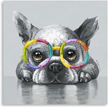 Kunstorner Cute Dog Wall Art With Glasses - Funny Animal Canvas for Living Room, Bedroom, Office Home Decoration - 13.5x13.5 Inches
