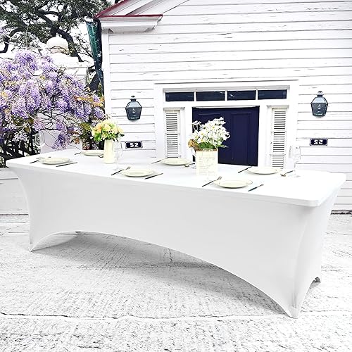 Miniatura 4 de YMHPRIDE Paquete de 6 fundas de mesa de elastano blanco de 6 pies para mesas de 6 pies, manteles plegables de color blanco para mesa rectangular