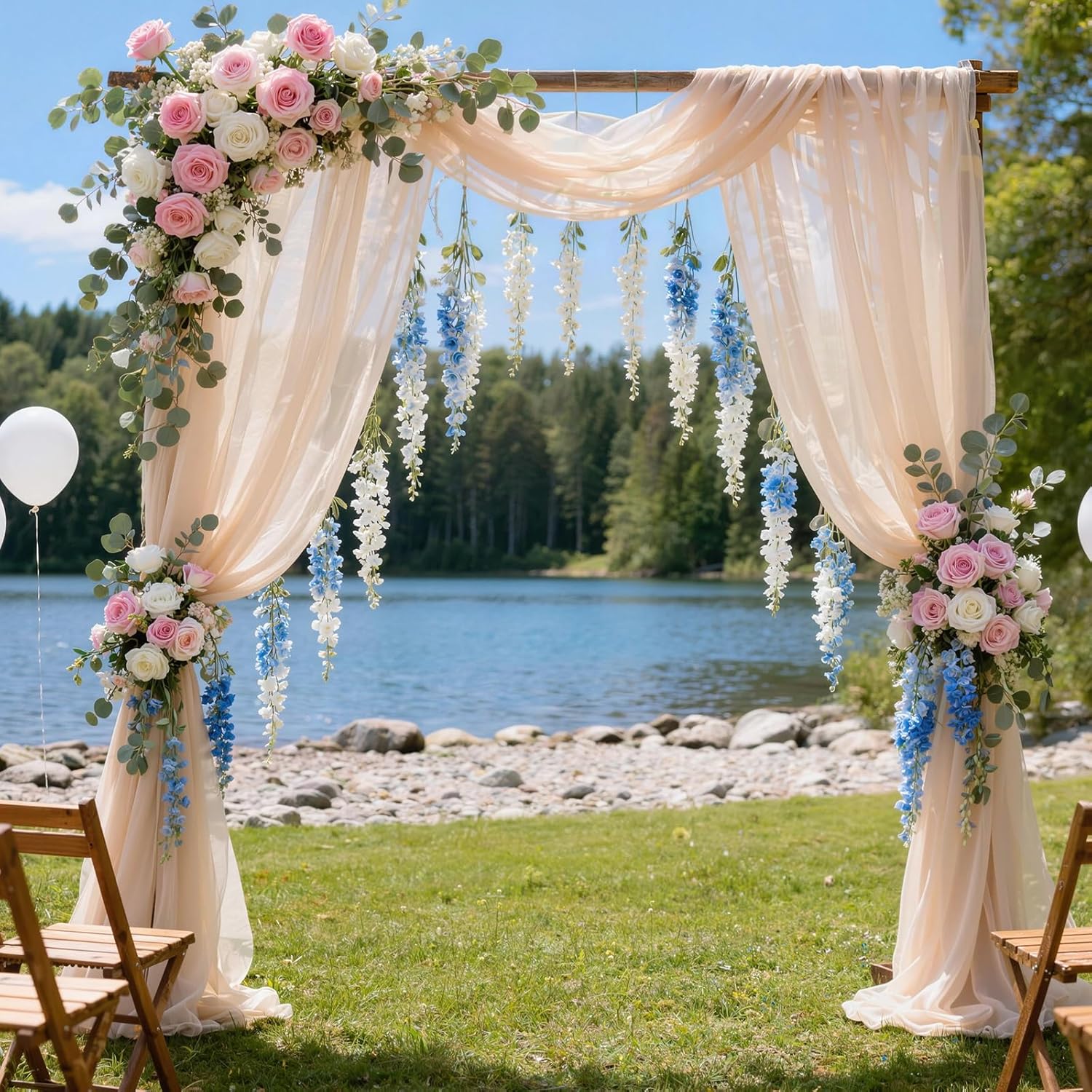 Wedding Arch Draping Fabric, 1 Panel 60 x 315 inch White Sheer Scarf Valance Chiffon Fabric for Wedding Ceremony Reception Arbor Stage Ceiling Decoration