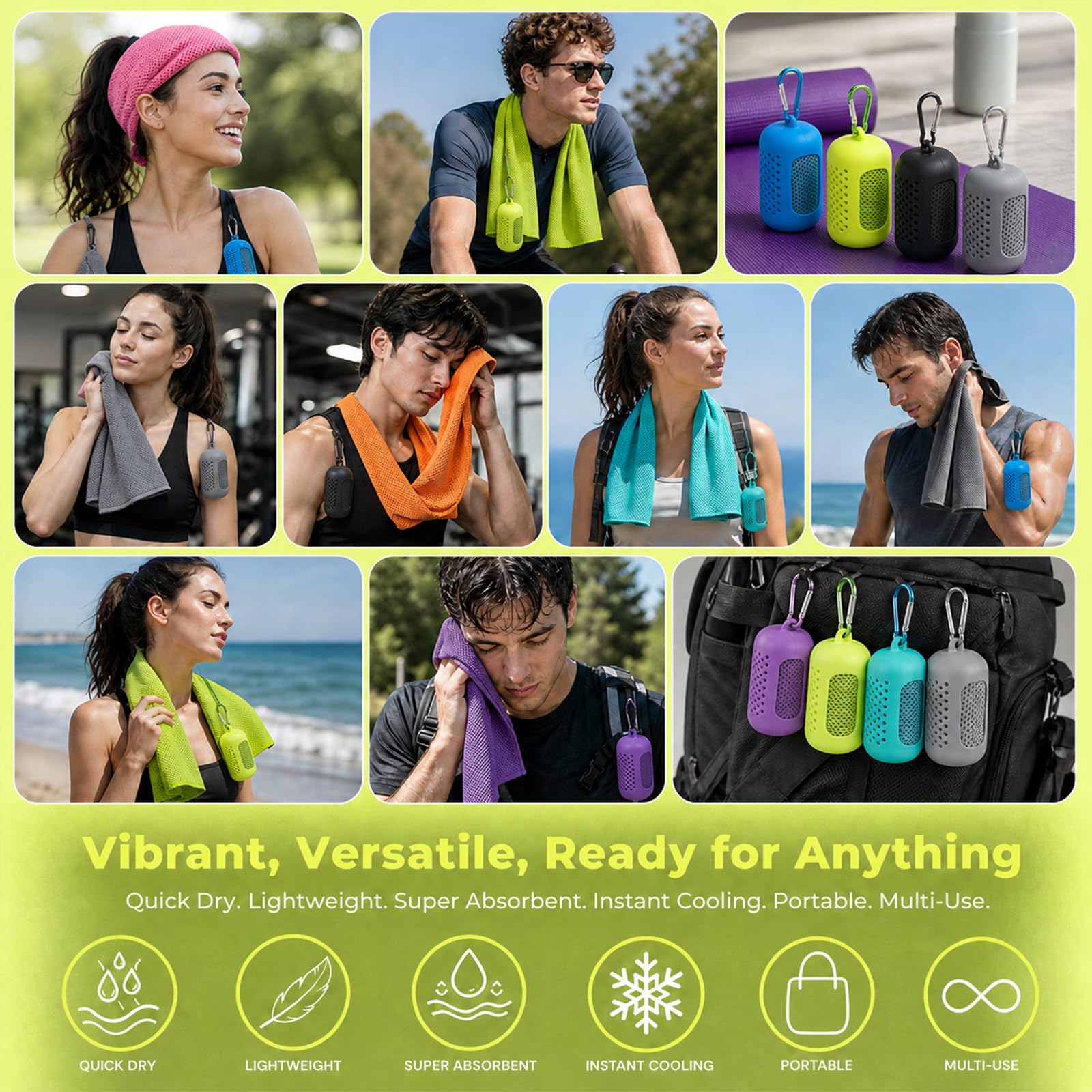 Asciugamano Rinfrescante 4 Pezzi,Cooling Towel in Microfibra ad Asciugatura Rapida,Asciugamano Sportivo Traspirante per Fitness Running Yoga Palestra,30 x 90 cm con Custodia in Silicone