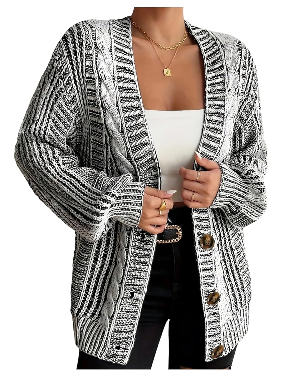 SOLY HUX Womens Plus Size Cardigan Sweater Open Front Long Sleeve Button Down Chunky Knit Outerwear