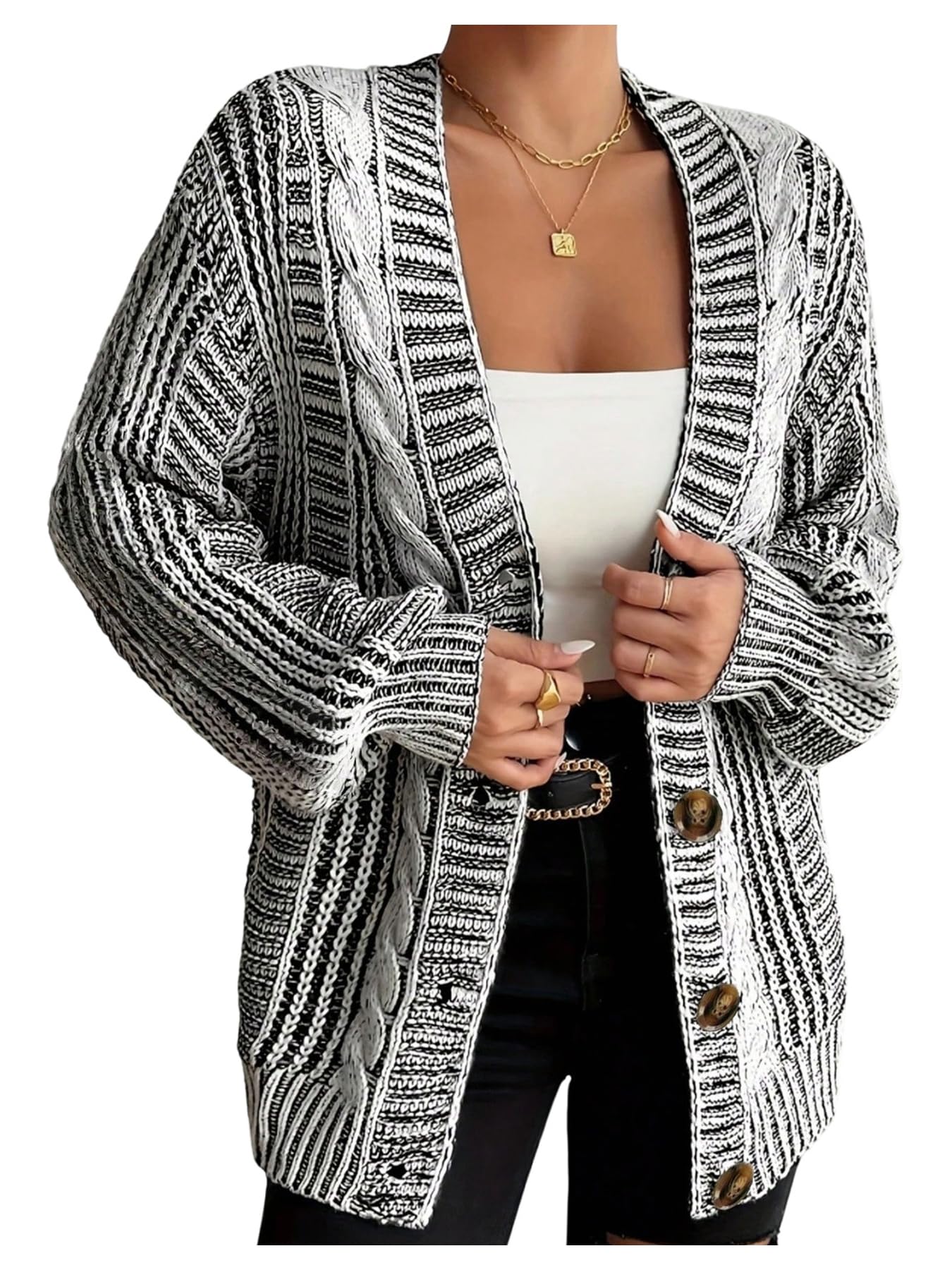SOLY HUX Womens Plus Size Cardigan Sweater Open Front Long Sleeve Button Down Chunky Knit Outerwear