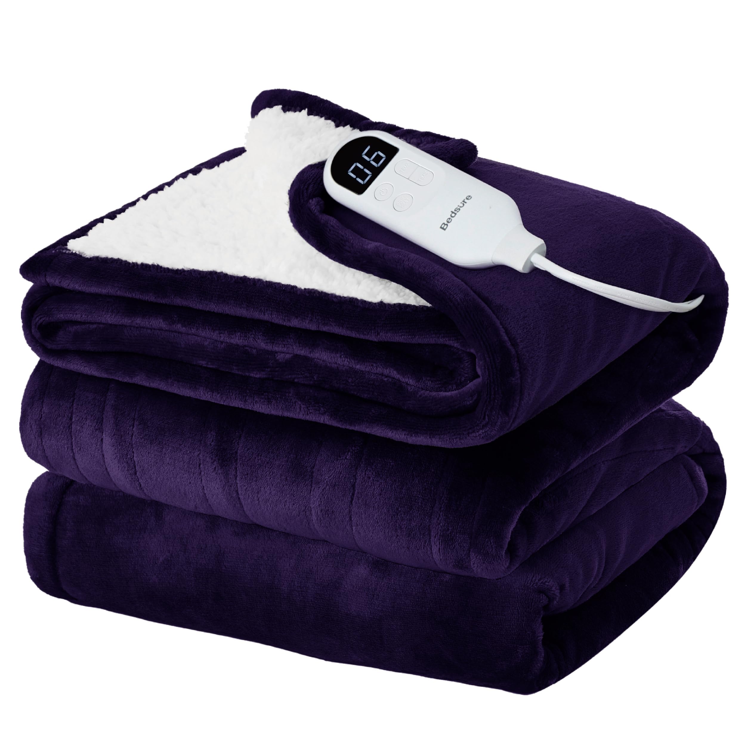 Bedsure Heated Blanket Throw XL, Soft Electric Blanket with Preheat, Purple