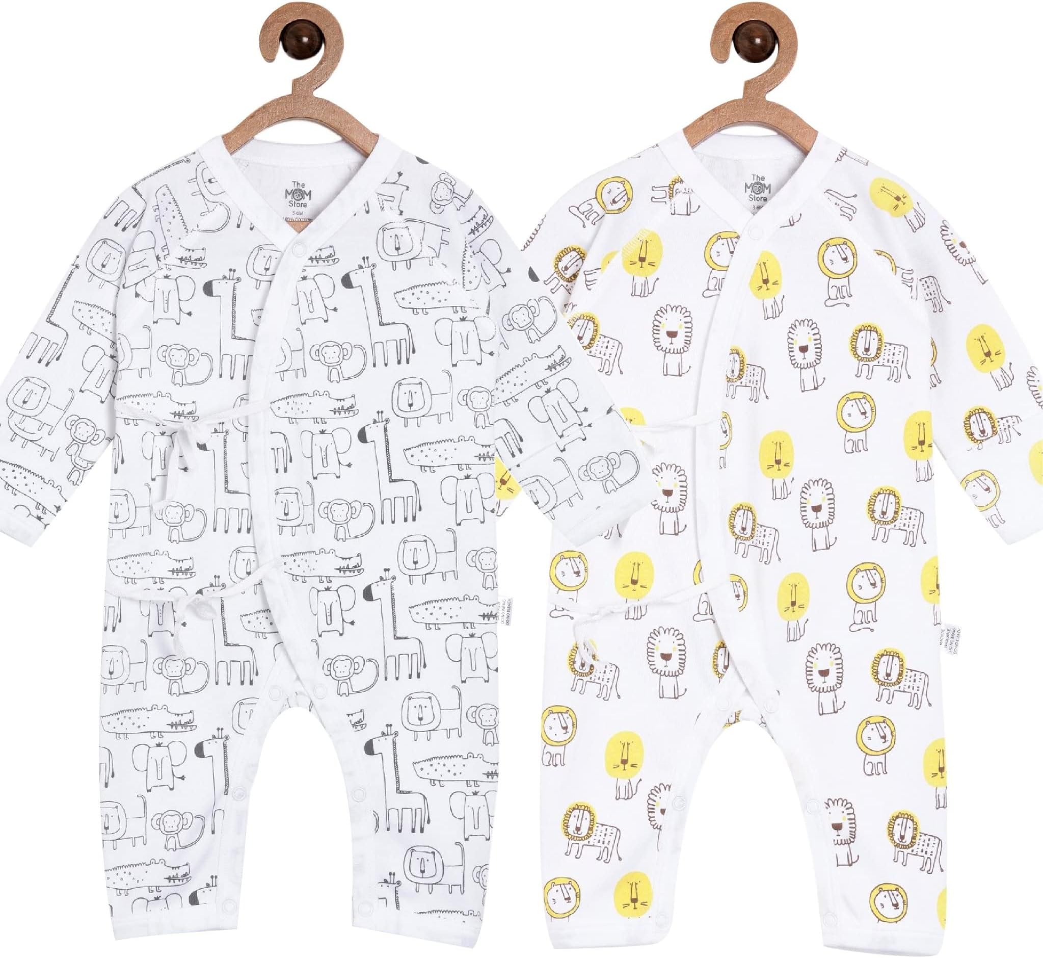 The Mom StoreInfant / Baby Jhabla Rompers Combo of 2 | Jabla Style | 100% Cotton | For Baby Girls and Baby Boys | Snap Buttons | Comfortable, The Jungle Book-Lion King, Preemie