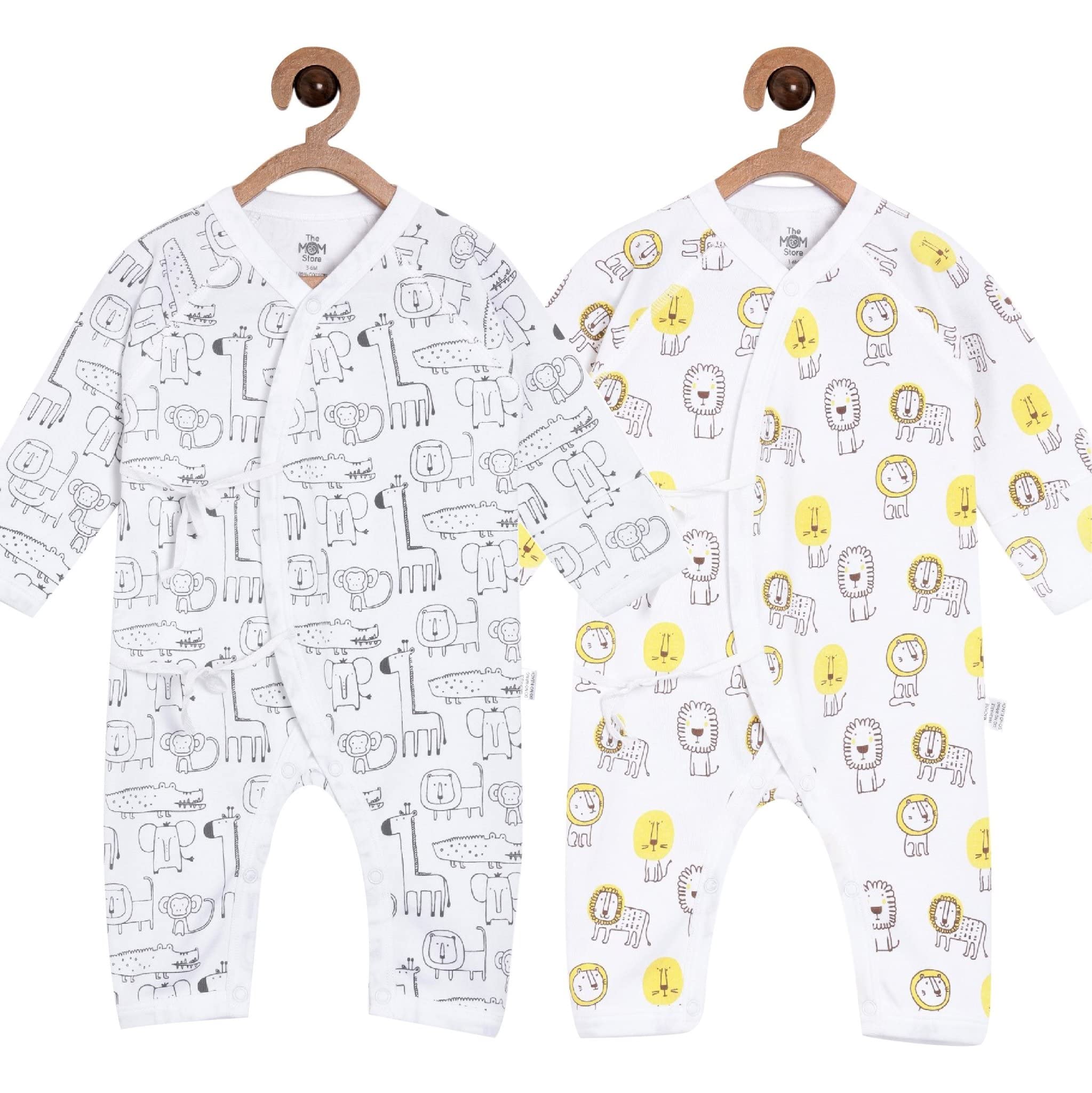 The Mom StoreInfant / Baby Jhabla Rompers Combo of 2 | Jabla Style | 100% Cotton | For Baby Girls and Baby Boys | Snap Buttons | Comfortable, The Jungle Book-Lion King, Preemie