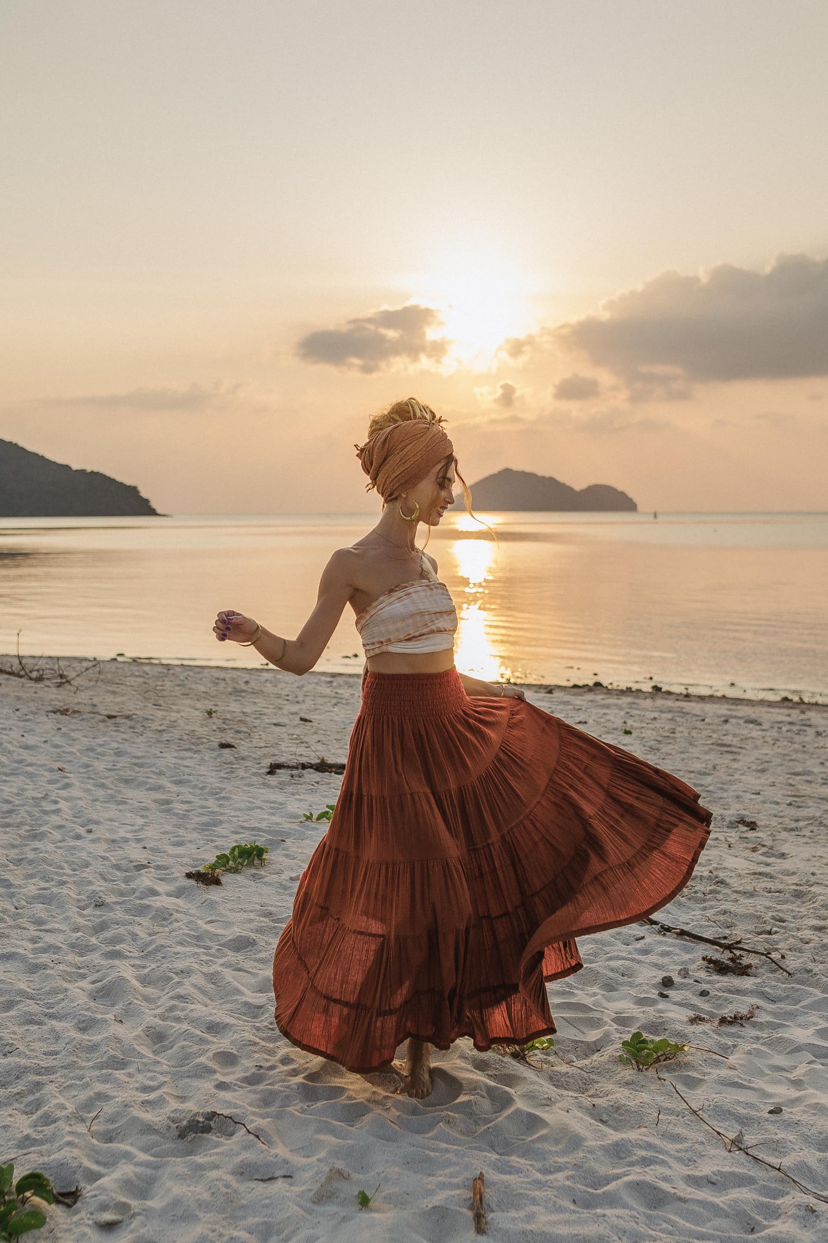 Thaluta Damen Maxirock im Boho-Stil, langer, fließender Baumwollrock „Moana“