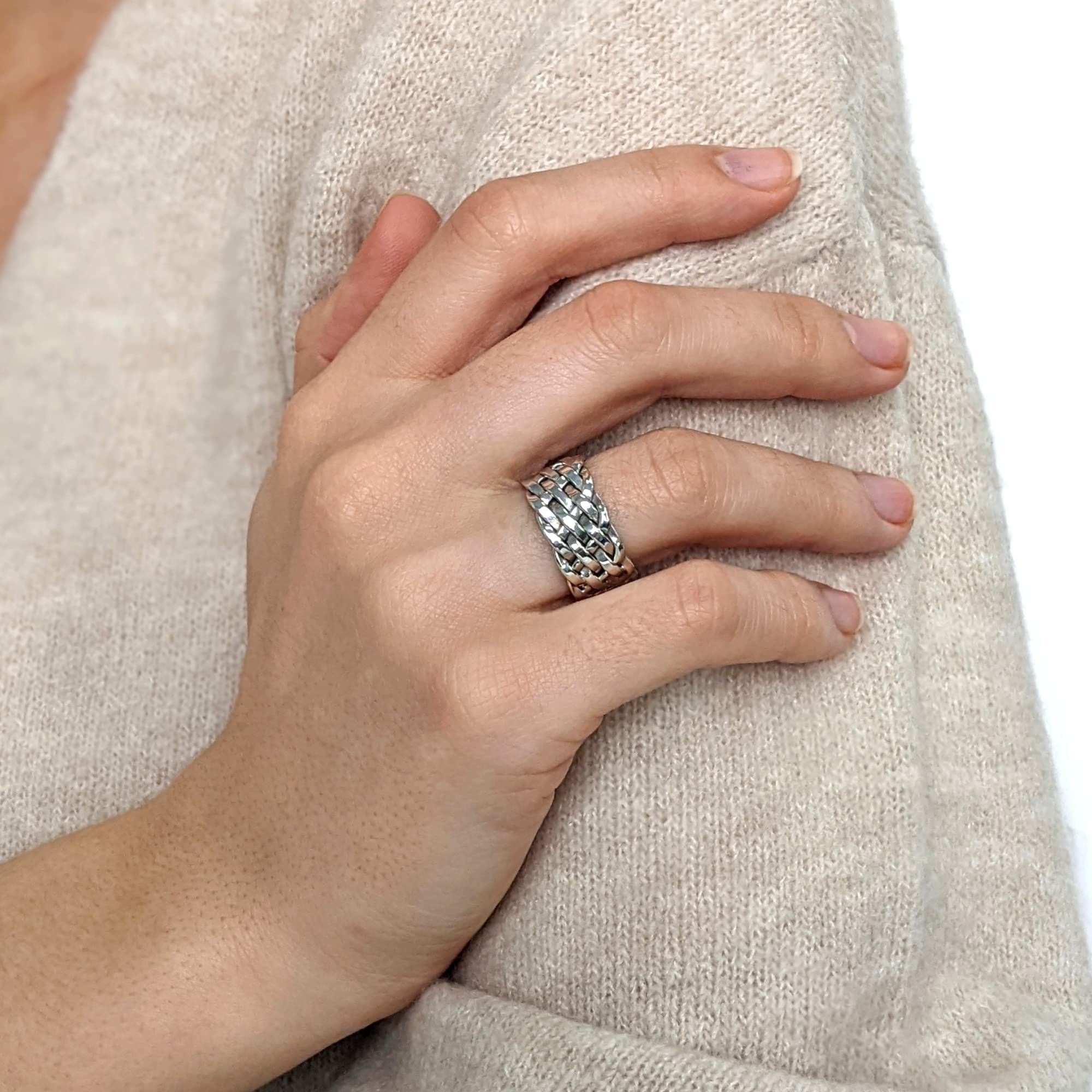 Silverly Anelli in Argento Sterling Intrecciati e Massicci per Donne e Uomini | Anello a Fascia Intrecciata da 9,8 mm di Spessore | Anello Classico da Uomo | Fedi Nuziali Intrecciate per Lui e per Lei