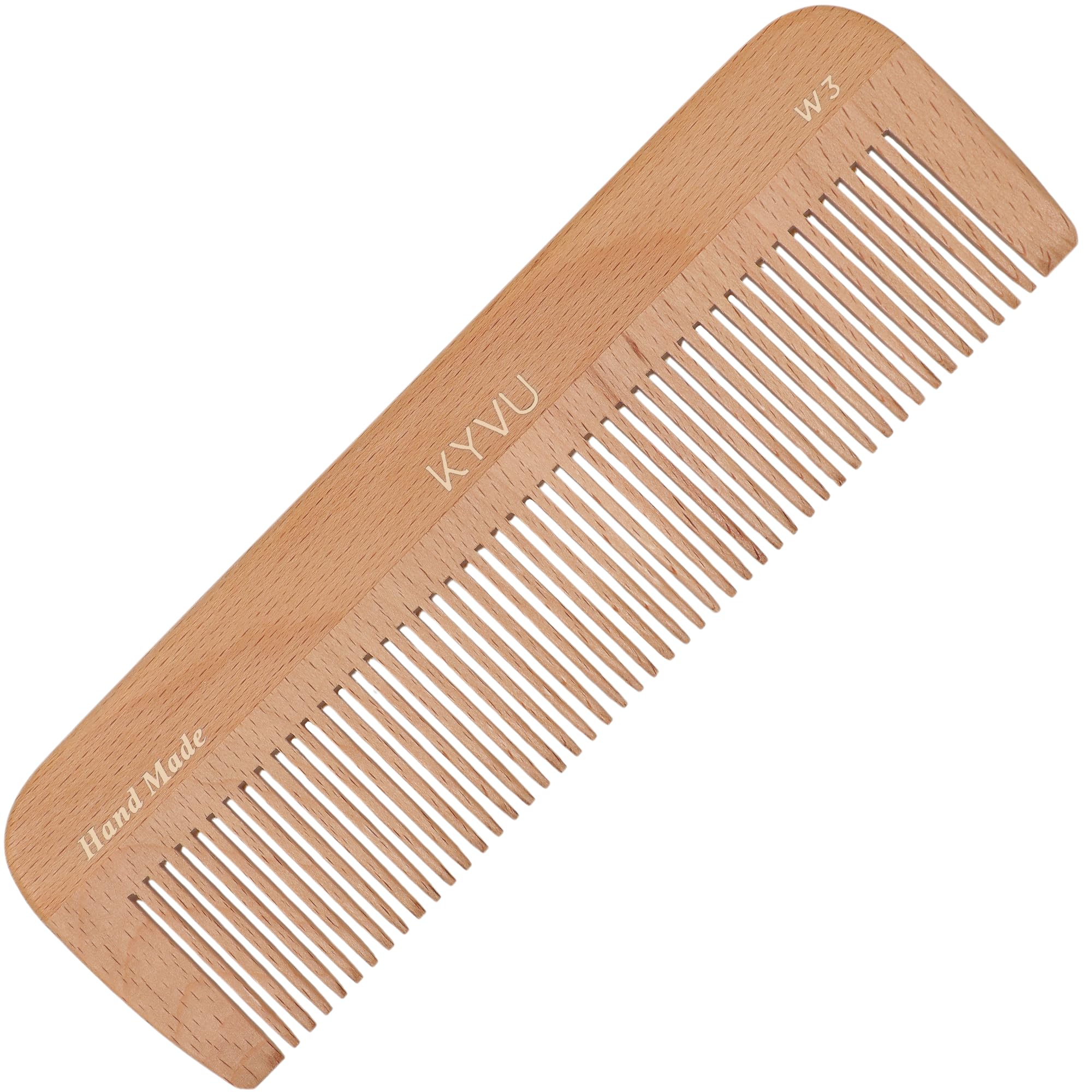 KYVU W3 Handmade 16.6 cm Coarse-Tooth Wooden Comb - Steam Beech, Natural Beech, 16.6 Centimeters