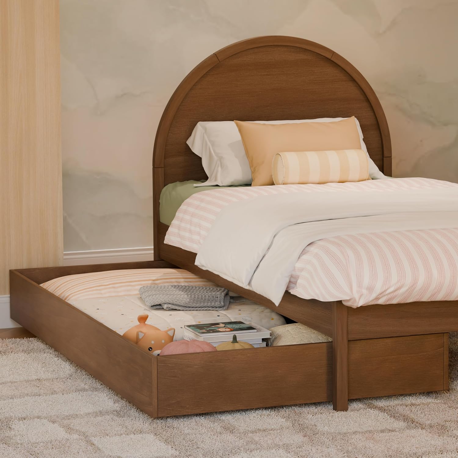 Babyletto Twin Storage Trundle Bed Frame - GREENGUARD Gold Certified Trundle Bed, Fits Standard Twin Mattress-No Box Spring Needed - Mattress Sold Separately - Minimal Assembly - Natural Walnut