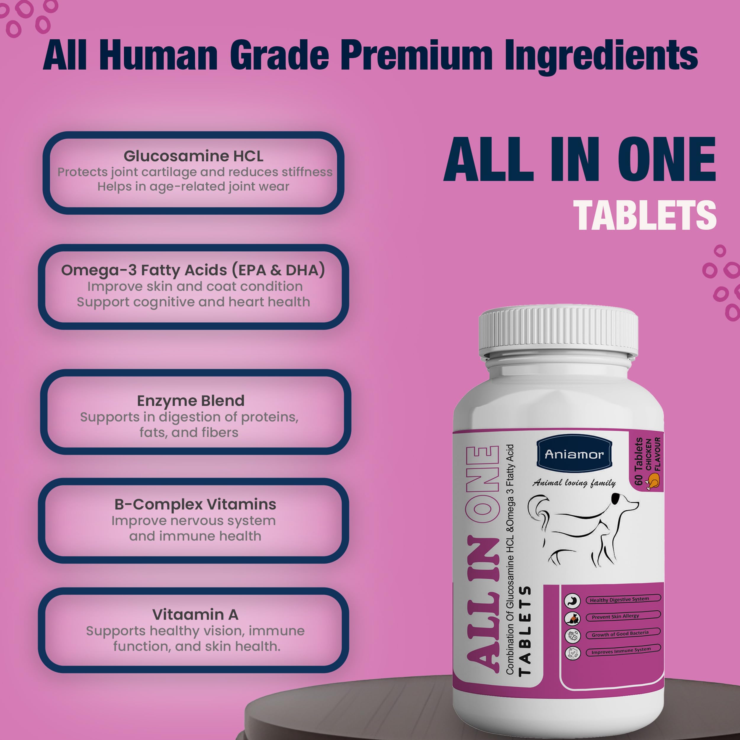 Aniamor All in One Tablet for Dogs and Cats | Useful for All Health Purposes | Dogs and Cats Supplement | for All Life Stages | Chicken Flavour | 60 Tablets — Amazon image 5