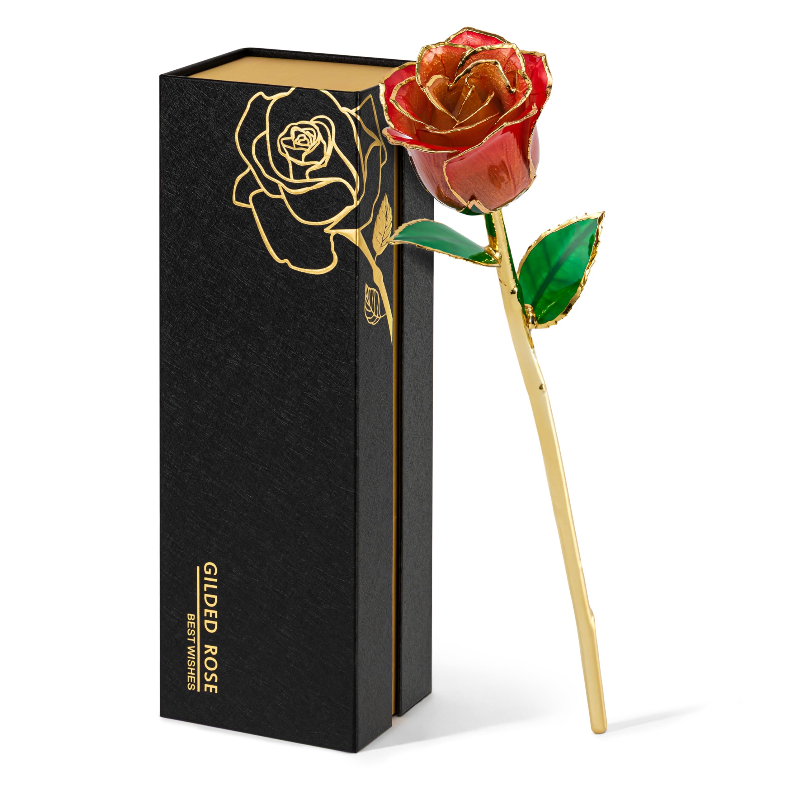 Mikasol Real 24K Gold Dipped Realistic Rose – Timeless Lifelike Bloom with Heart Puzzle Base – Romantic Gradient Orange Flower Gift for Her, Wife, Girlfriend, Mom – Birthday, Anniversary, Mother’s Day — image 1