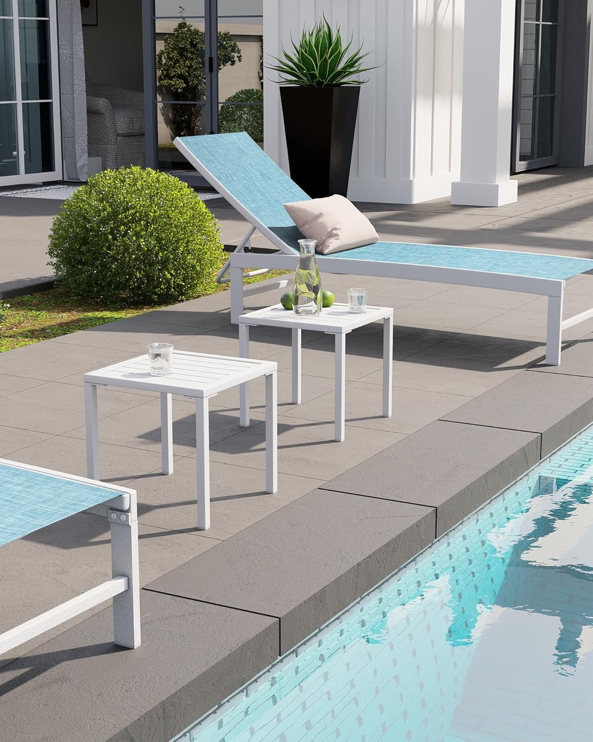 White Aluminum Outdoor Side Tables, Set of 2
