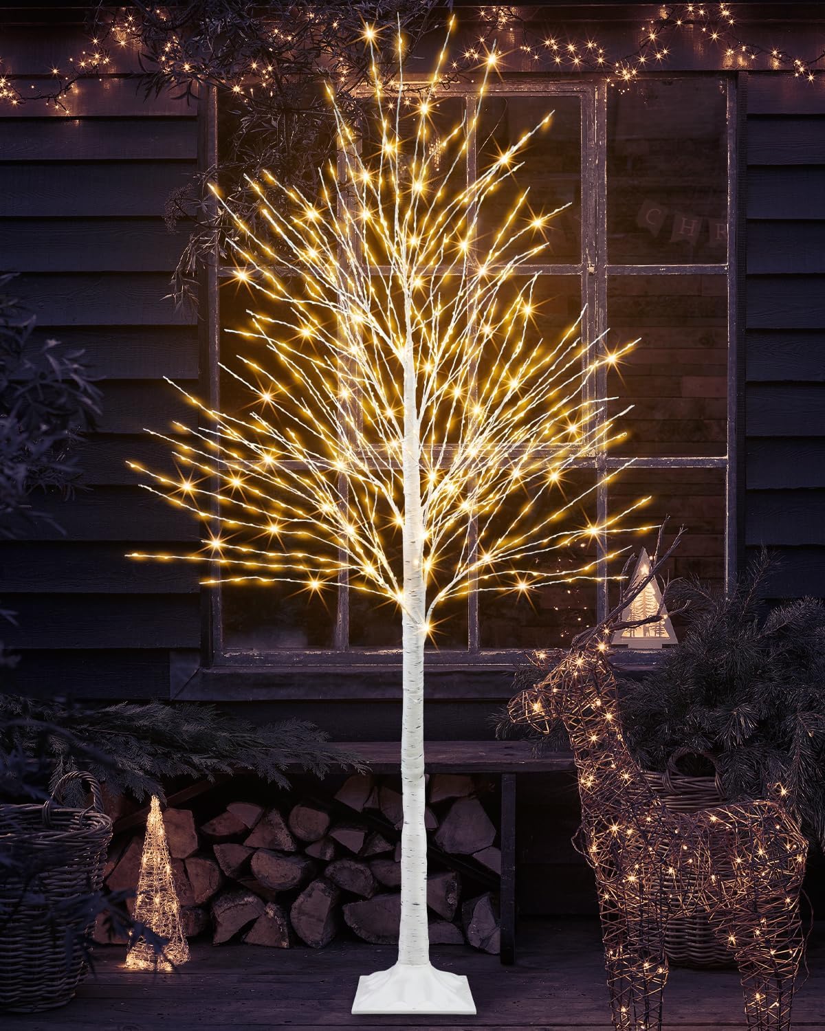 (incomplete,only base of tree)6 FT Lighted Birch Tree Artificial White Tree with 936 LED Timer Outdoor Artificial Trees for Christmas Festival Patio Home Indoor Decor 1in