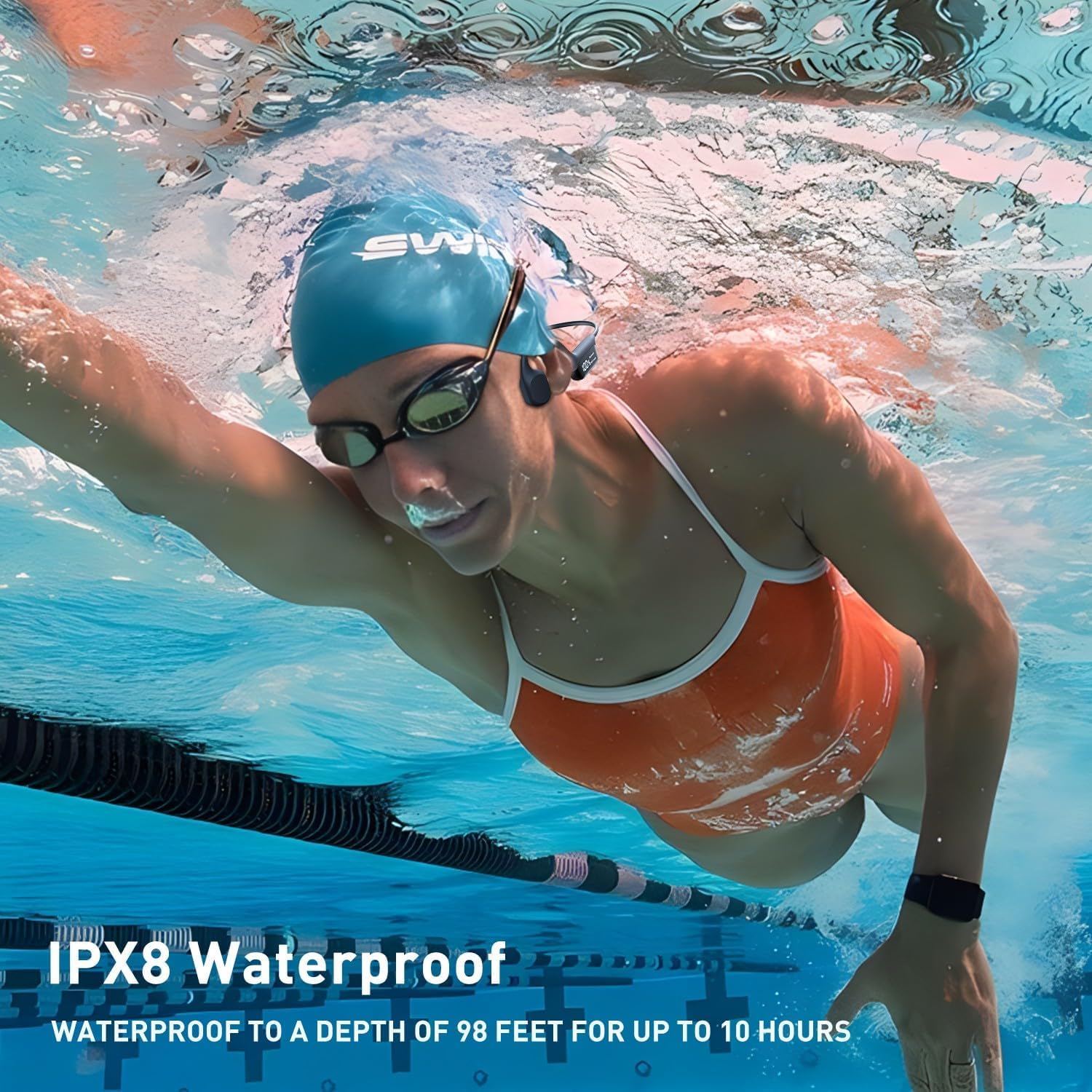 Cuffie da nuoto a conduzione ossea, Bluetooth 5.4, wireless, lettore MP3, memoria integrata da 32 G, display a LED, auricolari aperti per sport impermeabili IPX8 per la corsa