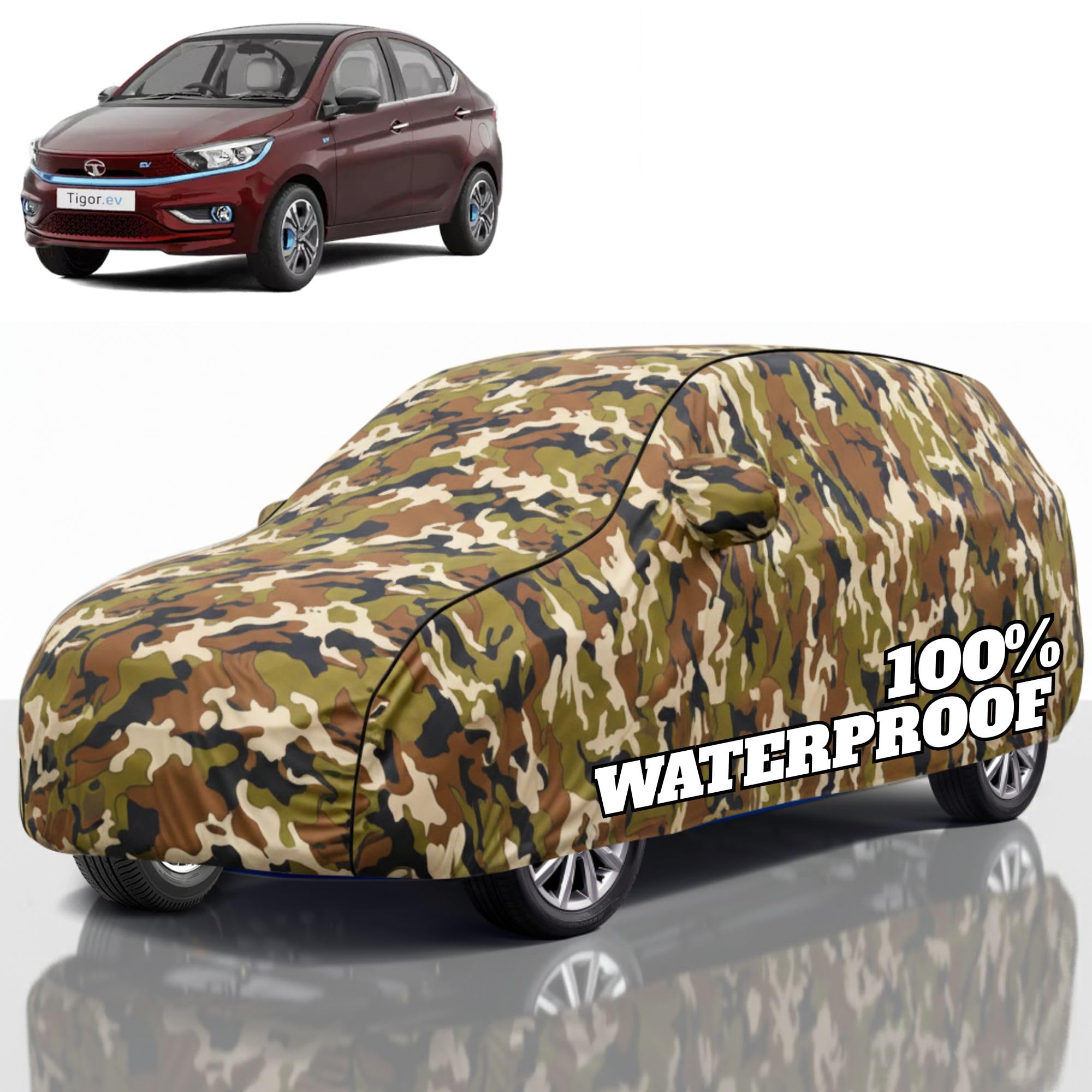 Premium Polyester Car Cover Tigor All-Weather Protection from Rain, Dust &amp; Sun | UV Resistant Fabric | Full Body Secure Fit for Outdoor &amp; Indoor Parking Jungle