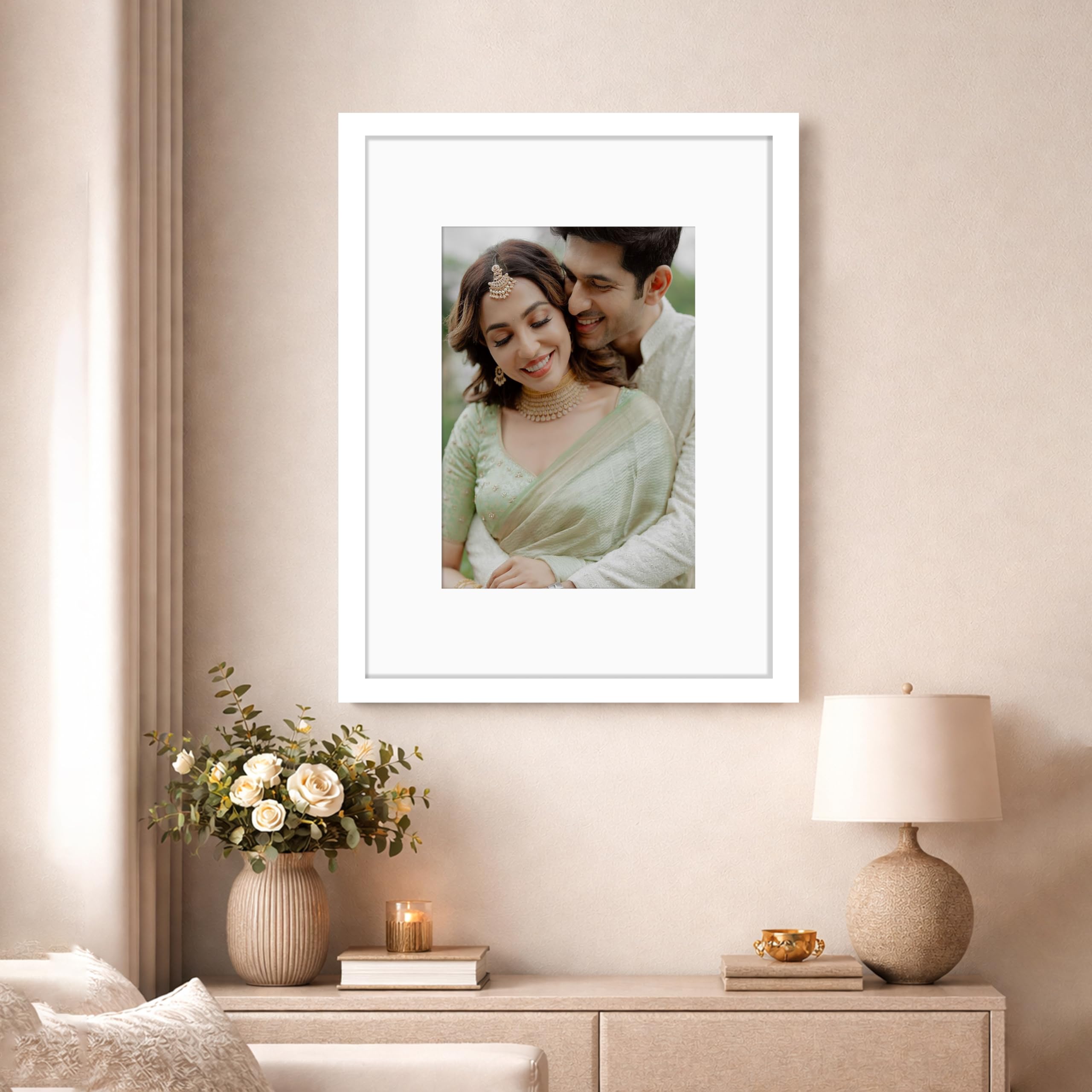 Art Street Synthetic Document Large Size Wall Photo Frame, Big Frames For Wall Artwork, Certificates, Picture & Photographs Home Decor (16x20 Inch, Matted To: 8x12-A4 Inch, White)