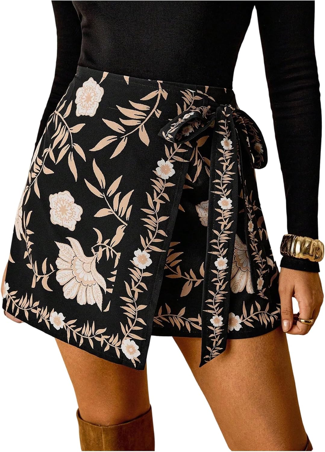 Women's Plus Size Floral Wrap Skirts Bow Knot Boho Tropical Mini Skirts Vacation Outfit