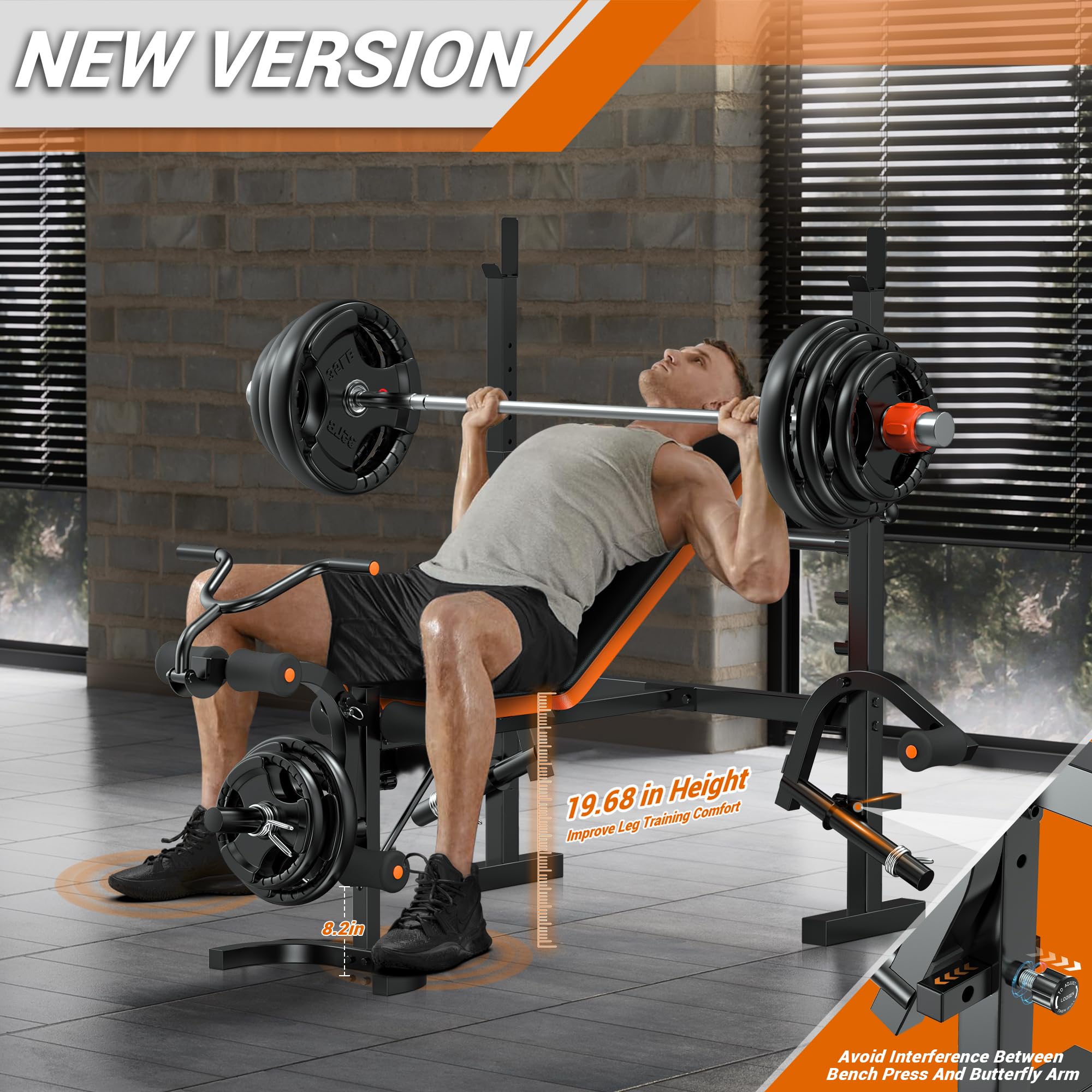 Weight Bench, 770LBS Bench Press Set with Leg Extension, 6 in 1 Olympic Weight Bench for Home Gym, Adjustable Workout Bench with Rack & Preacher Pad, Flat Incline Bench for Weight Lifting