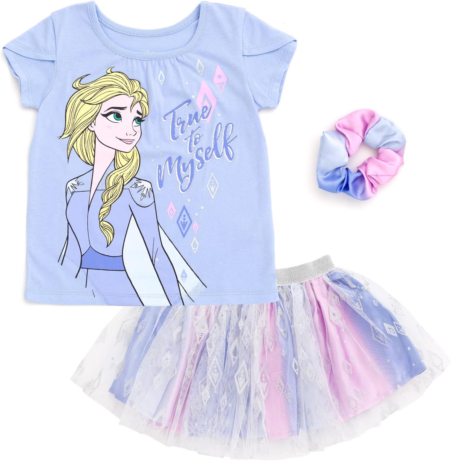 Princess Moana Frozen Girls T-Shirt Tulle Mesh Skirt and Scrunchie 3 Piece Outfit Set Toddler to Big Kid