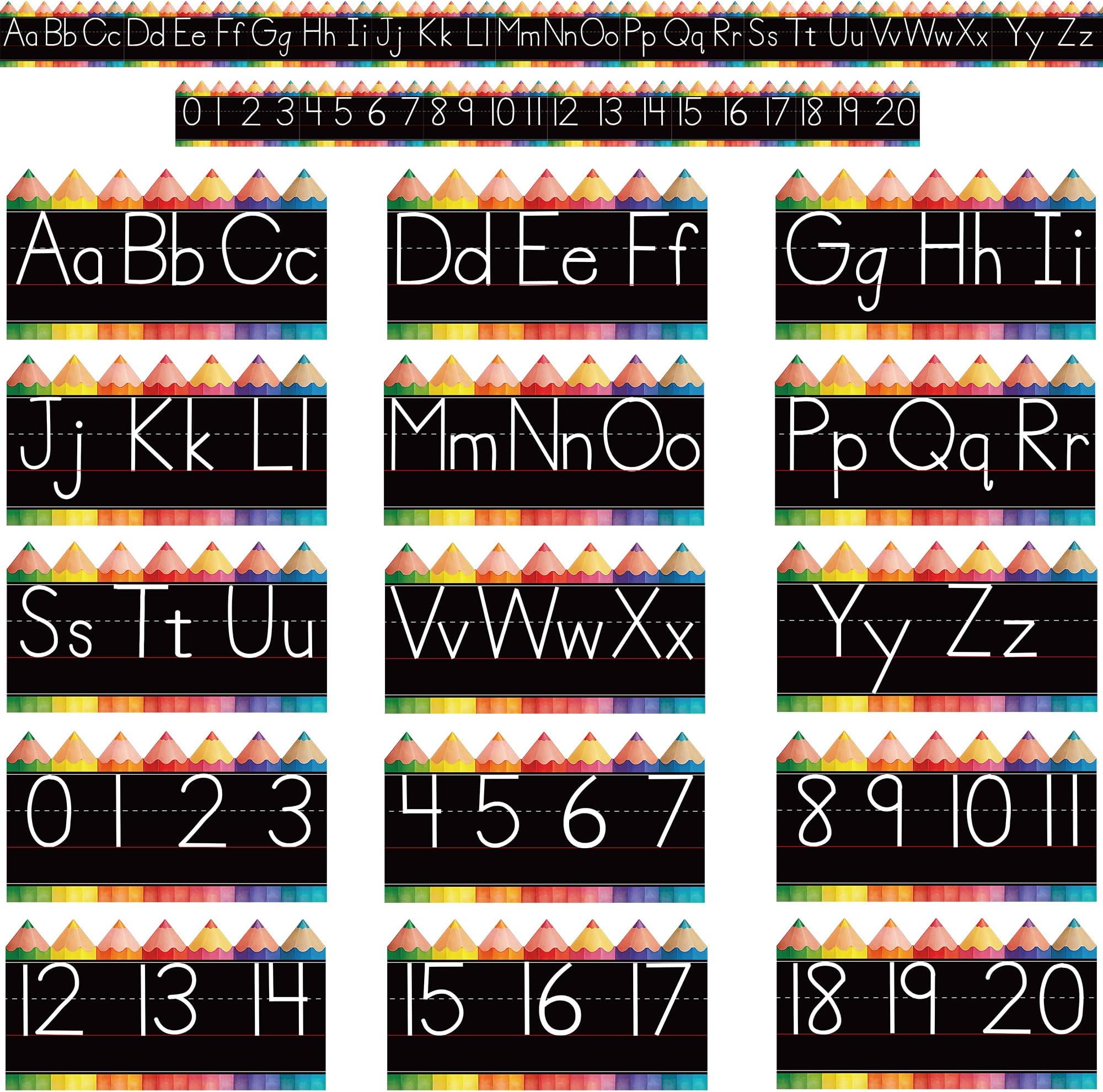 Alphabet Bulletin Board Set - 15 PCS ABC Wall Decorations Cursive Alphabet Line for Classroom Wall for Pre School Elementary Classroom Homeschool, Playroom Bedroom Decorations (Black Manuscript)