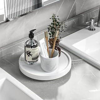 Turntable Vanity Tray, 9 Inch Bamboo Kitchen Sink Countertop Organizer
