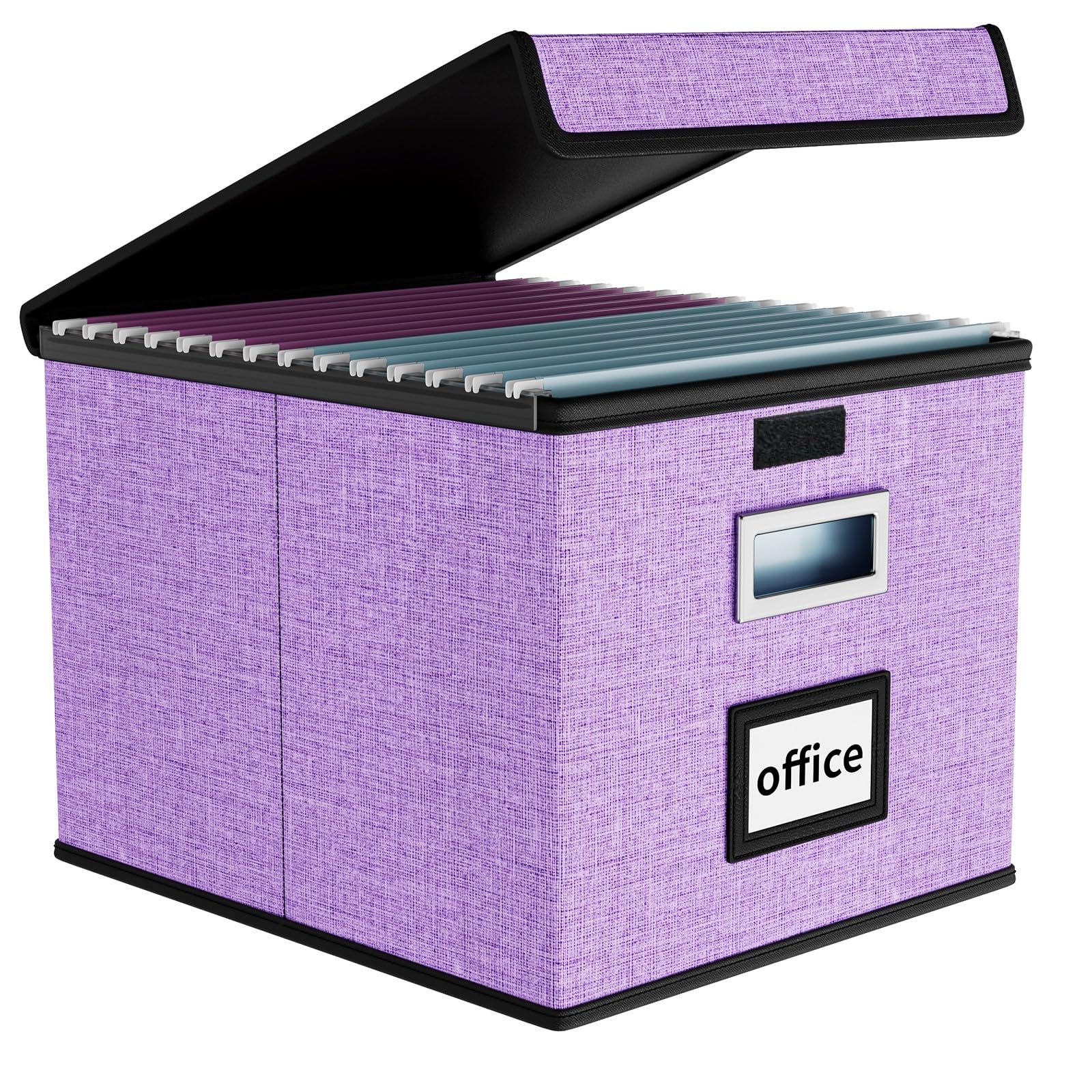 Huolewa File Organizer Box with Lid, Collapsible File Folder Organizer for Office Document Storage, Filing Box with Plastic Slide for Letter Size
