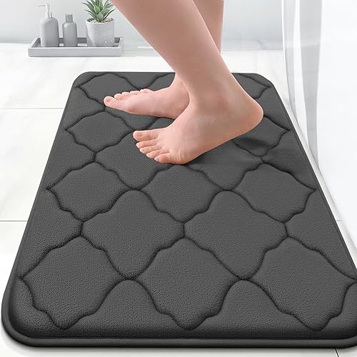 OLANLY Memory Foam Bath Mat Rug 24x16, Ultra Soft and Absorbent Bathroom Rugs, Non-Slip, Comfortable, Machine Washable Bath Carpet for Bathroom Floor, Tub, Shower and Home Decor Accessories, Black