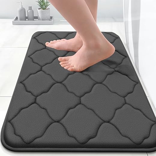 OLANLY Memory Foam Bath Mat Rug 24x16, Ultra Soft and Absorbent Bathroom Rugs, Non-Slip, Comfortable, Machine Washable Bath Carpet for Bathroom Floor, Tub, Shower and Home Decor Accessories, Black