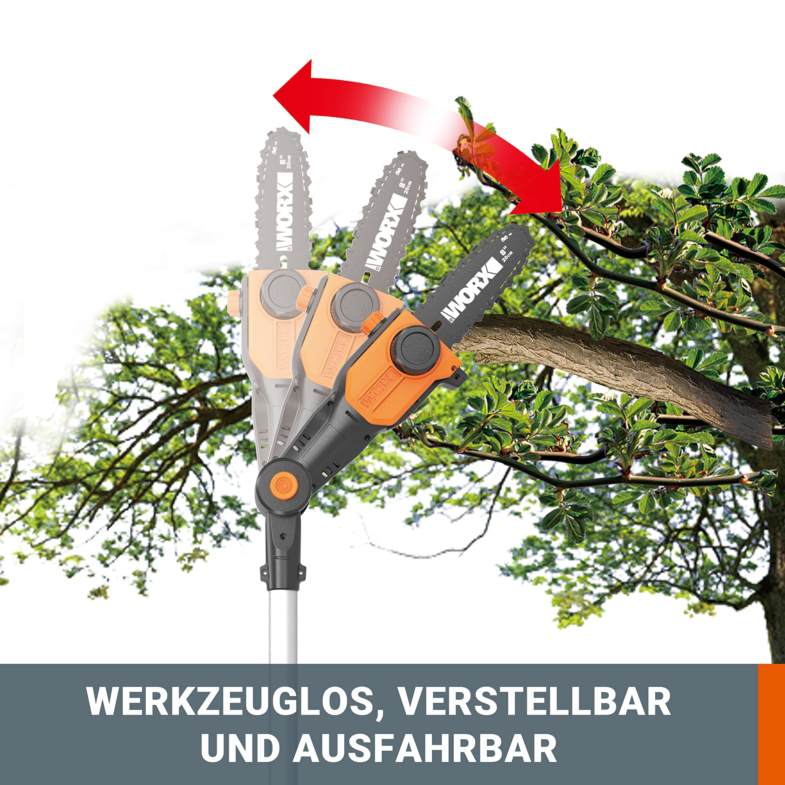 WORX 20V Akku Teleskop Hochentaster WG349E – Praktische Kettensäge für Einsätze an schwer erreichbaren Stellen im Garten – ergonomisches Design – mit Akku und Ladegerät