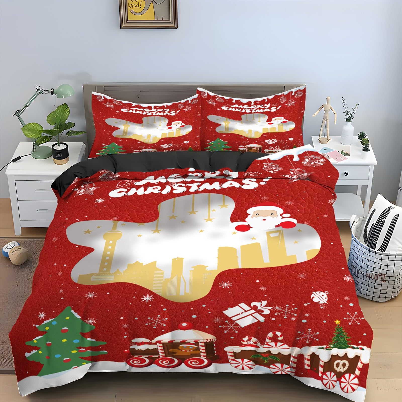 Housse de Couette 200x200 Père Noël avec 2 taies d'oreiller KG226