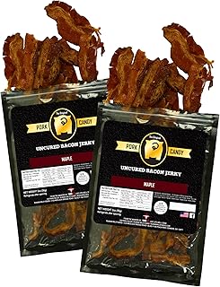 Delicious Maple Bacon Jerky – Made from 100% Real Uncured Bacon – Thick-Cut, Sweet & Savory Candied Bacon Strips – Irresistibly Flavorful Snack – 4oz Total (2 Bags, 2oz Each)