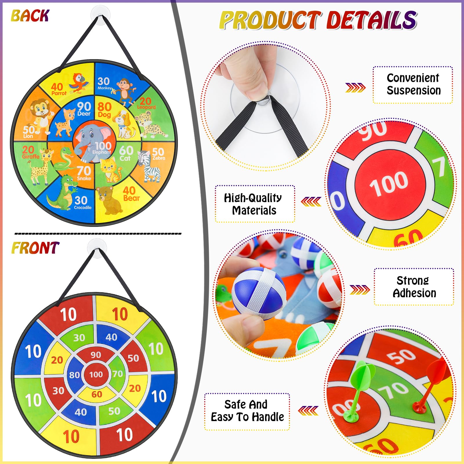Tablero de Dardos de Doble Cara 72cm Juego de Dardos Seguro Plegable con 18 Bolas 12 Dardos