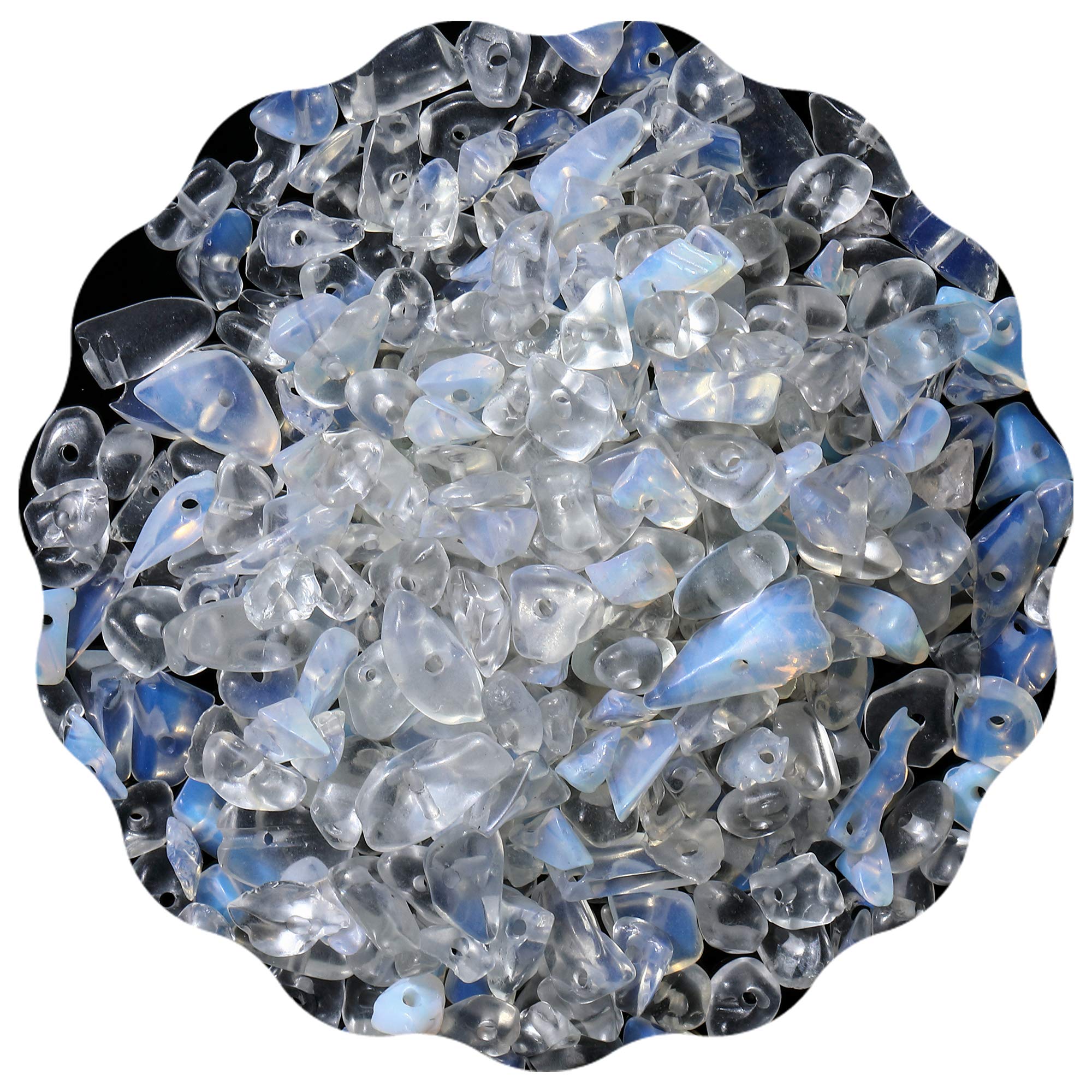 JXMYBAMini Natural Chip Stone Beads 3-5mm About 420 PCS Irregular 7 Chakras kit Gemstones Healing Crystal Loose Rocks Bead Hole Drilled DIY for Bracelet Jewelry Making Crafting(Opalite, 3-5mm)