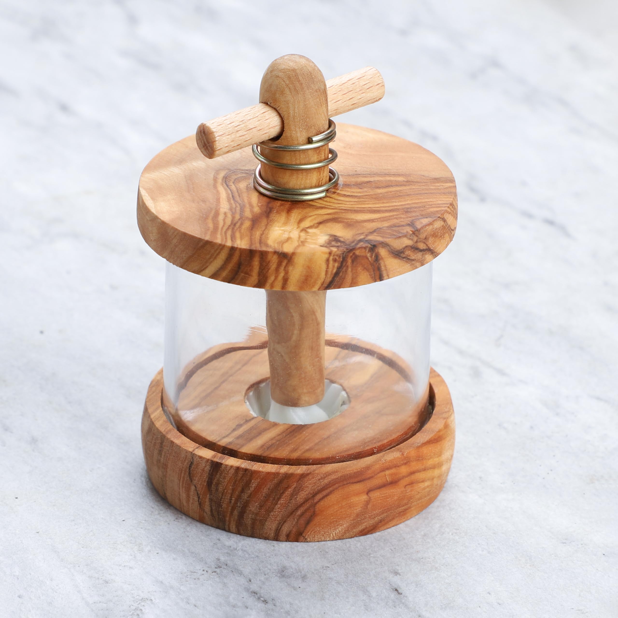 Mint Grinder Herb Grinder Olive Wood Salt Mill with Glass Container Handmade