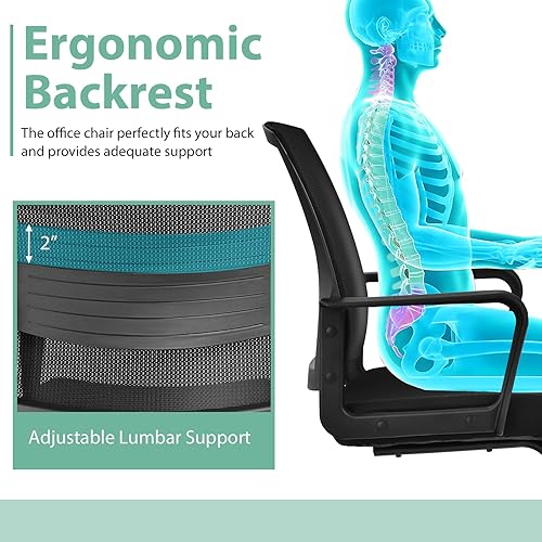 Miniatura 6 de Tangkula Juego de 8 sillas de invitados de oficina sillas de recepción para sala de conferencias con soporte lumbar ajustable y base de trineo