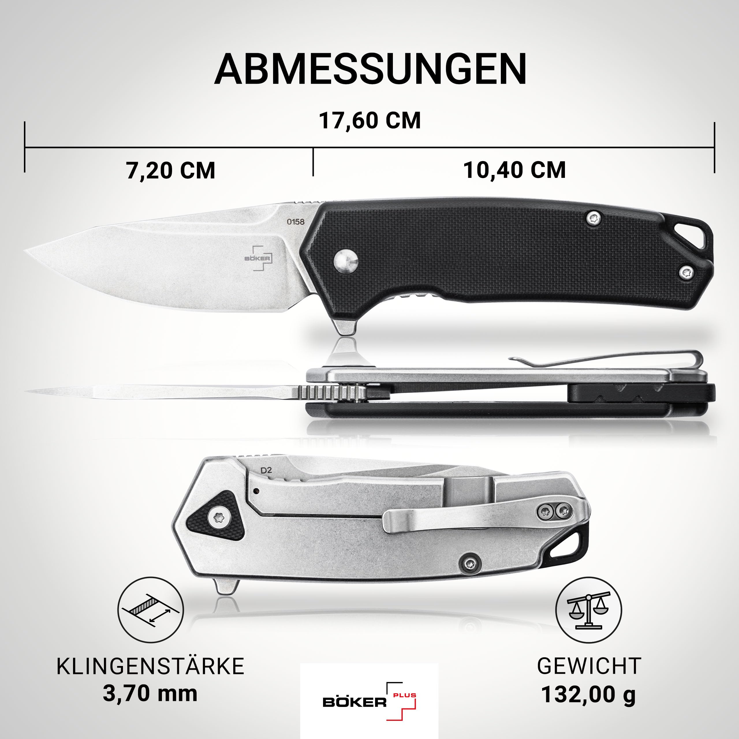 BÖKER PLUS® Gemtek Black G10 - Taschenmesser mit Flipper - Tactical Framelock Folder Knife - Einhandmesser mit D2 Droppoint Klinge legal - 1 Hand Klappmesser taktisch mit G10 Griff schwarz & Clip