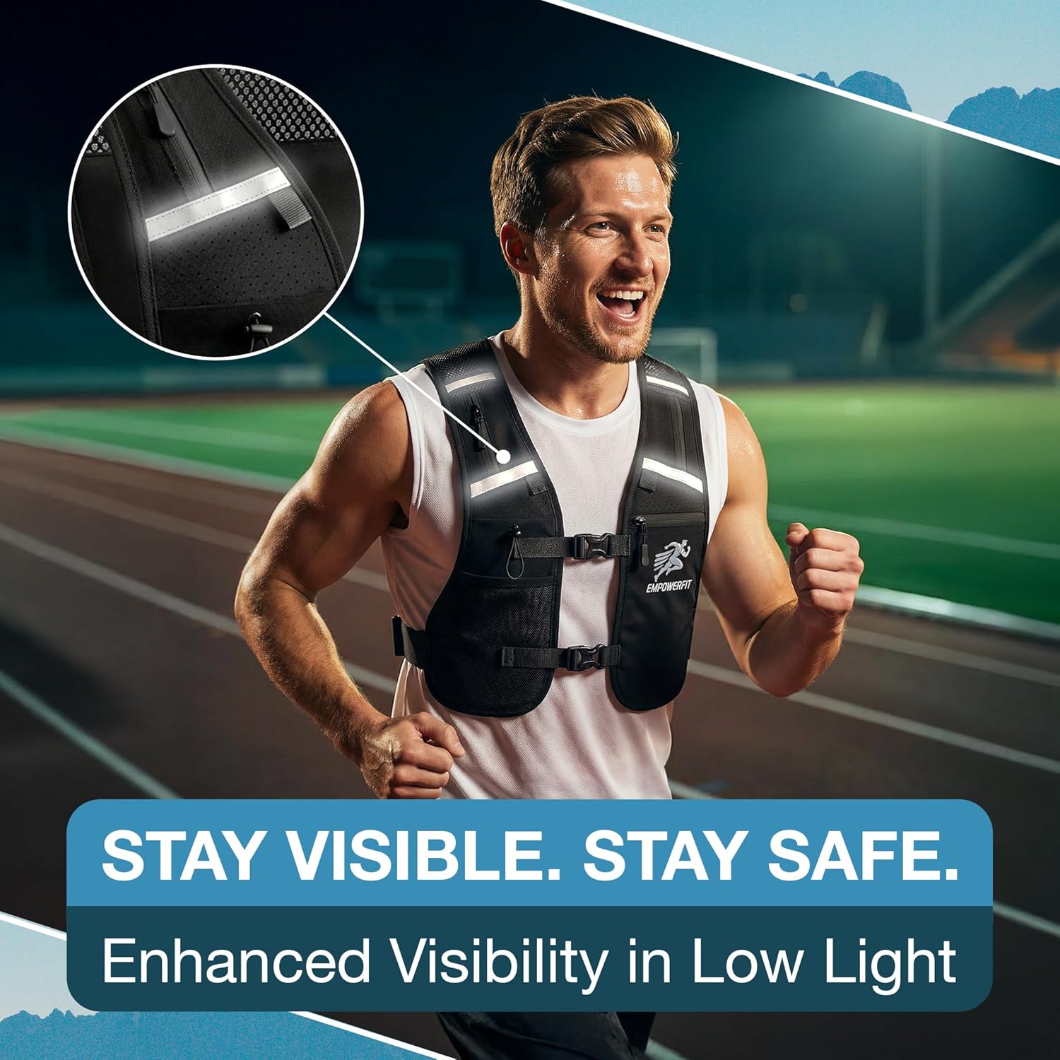 Running Vest with 500ml Water Bottle – Lightweight Reflective Hydration Vest for Men & Women, Adjustable Fit, Breathable Mesh, Secure Phone & Gel Pockets - Image 4