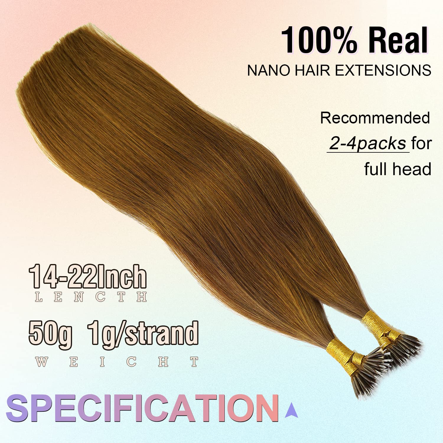 KOCONI 18 Inch Nano Ring Hair Extensions Real Human Hair Nano Beads Remy Human Hair Extensions Nano Extension Human Hair 14-22 Inch 50g (18 inch - Image 2