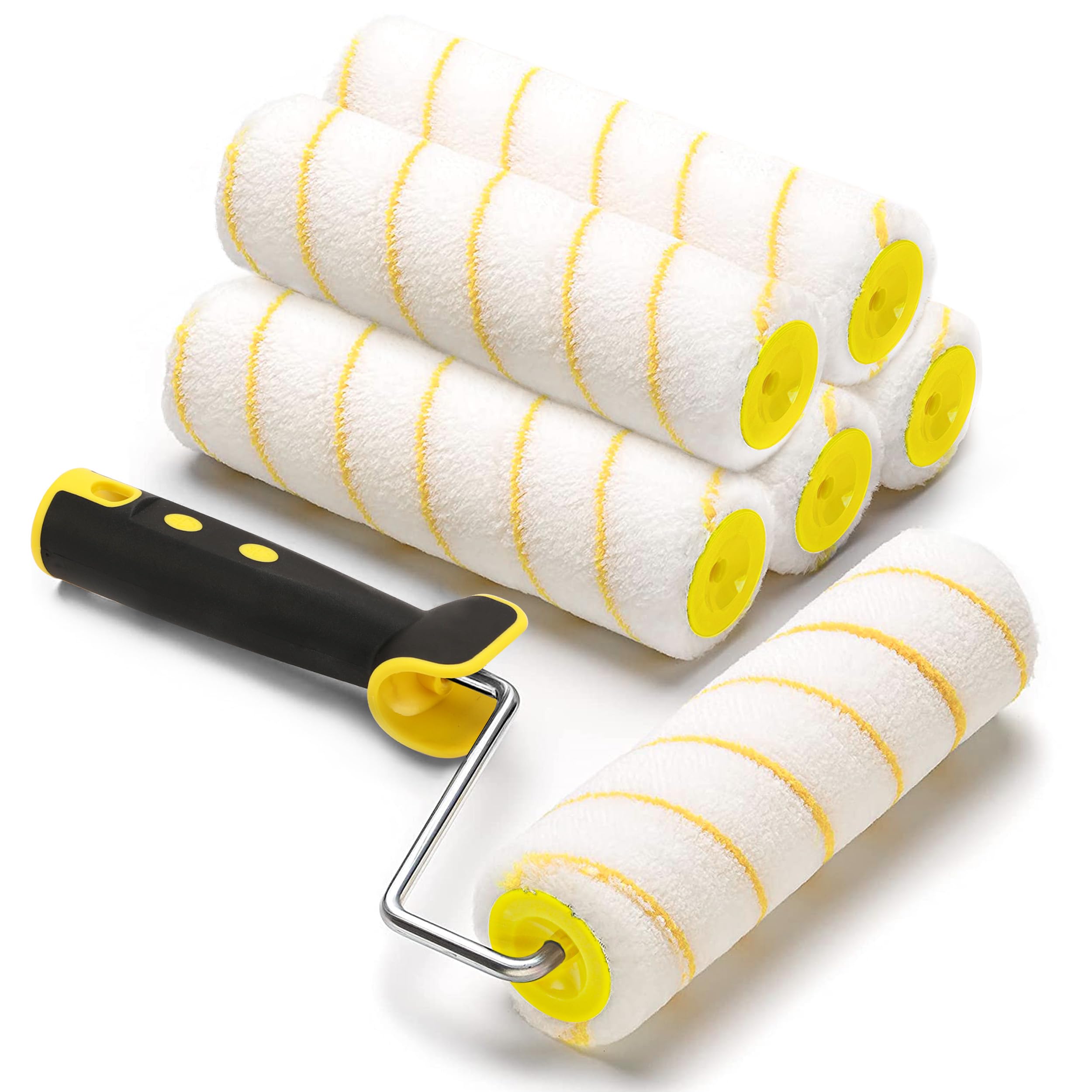 Rouleau de Peinture, 6 Pcs Kit Rouleau à Peinture, 5 Pcs Pinceaux de Peinture Rouleaux（18cm）+ 1 Poignée, Diamand Ensemble de Peintre, Rouleau et Recharge Pour le Mur et le Plafond Antigoutte.