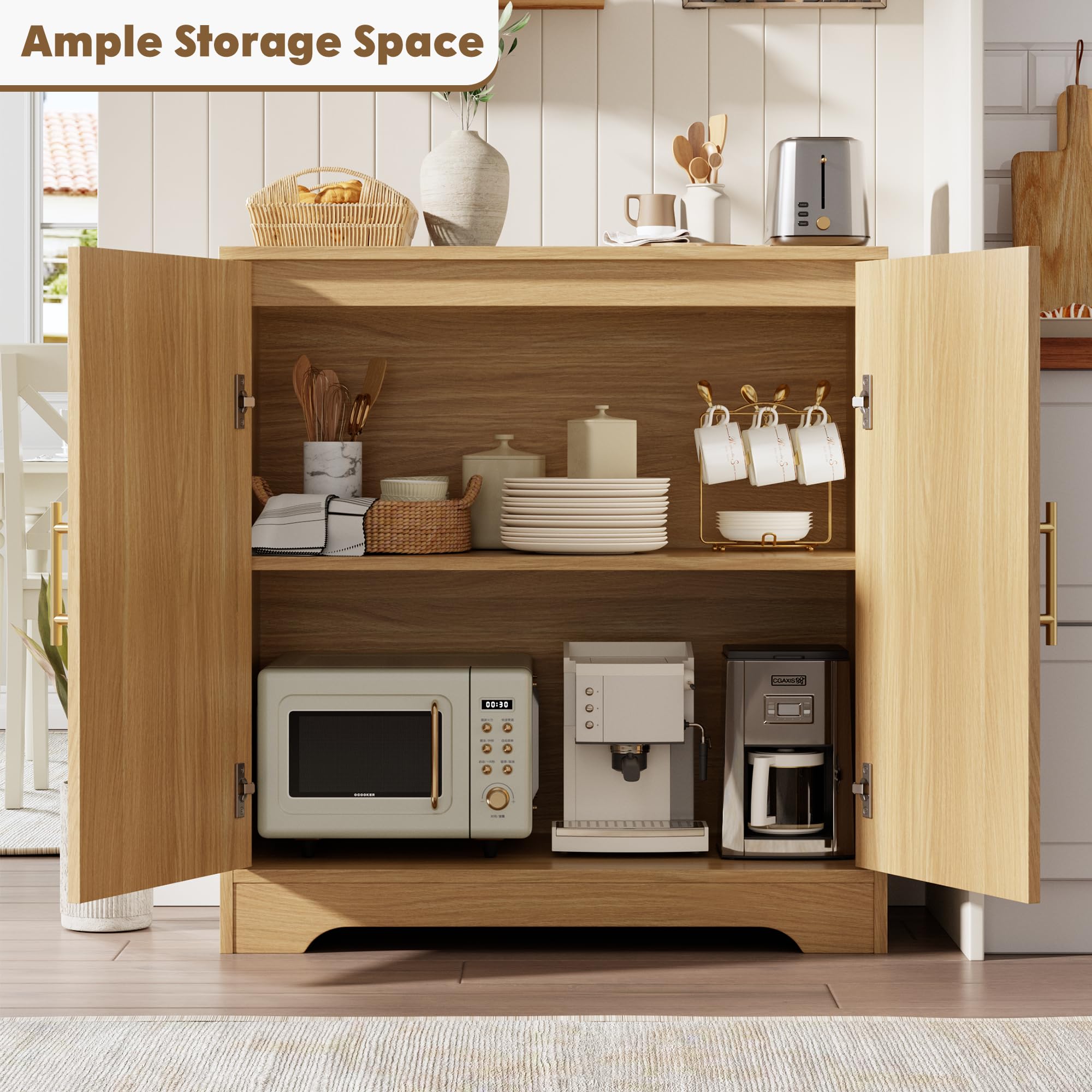 Garvee Buffet en Rotin, Meuble de Rangement Moderne Haut 76 cm avec 2 Portes, Console, Buffet d'appoint pour Salon, Salle à Manger, Entrée