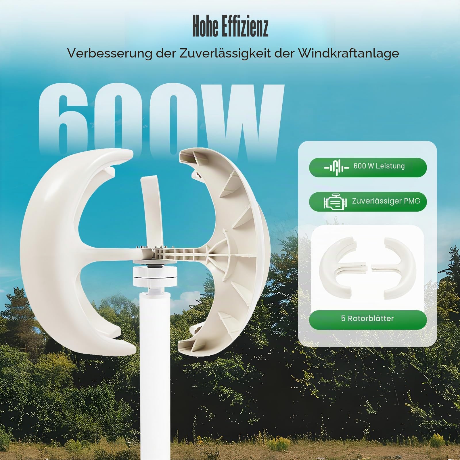 BrandName 600W 12V Windgenerator Set mit Flansch & Controller – Windkraftanlage für Haus Garten Outdoor Industrie – Kompaktes System für nachhaltige Energie Enthusiasten