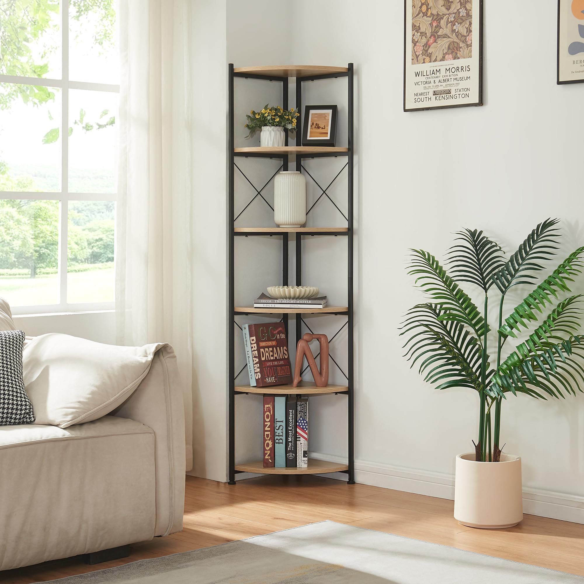 [en.casa] Pflanzregal Ulfborg Eckregal Blumenständer Winkelregal Pflanzentreppe mit 6 Ablagen 160x30x30 cm für Blumen, Pflanzen, Kräuter