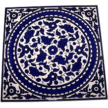 Holy Land Market Model X - Hand Painted Jerusalem Ceramic Tile, 6 Inch, Blue Floral, Modular Design