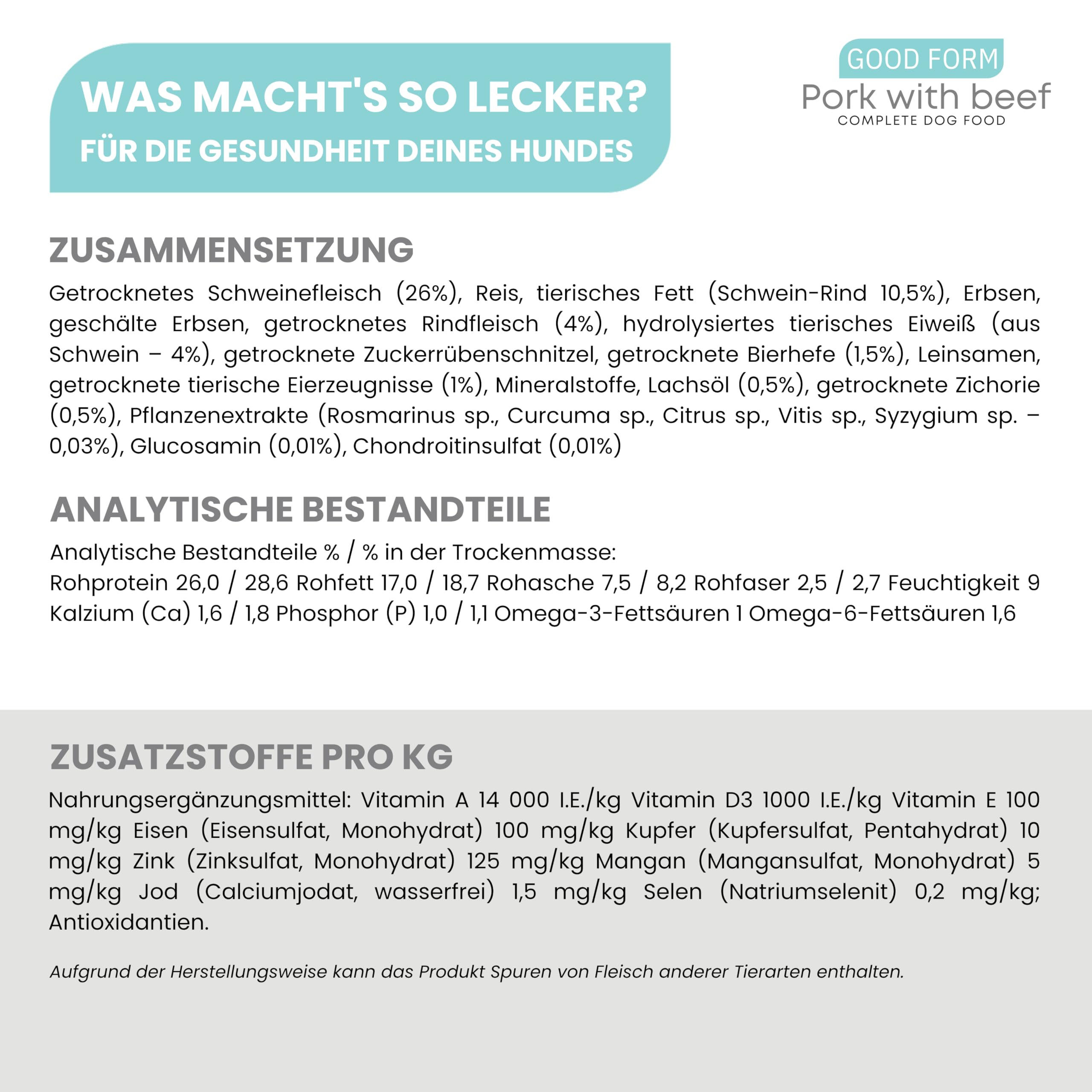 JOHN DOG Hundefutter für Welpen Aller Rassen - Good Form Schwein mit Rind -Trockenfutter für Hunde - Getreidefreies Welpenfutter 12kg