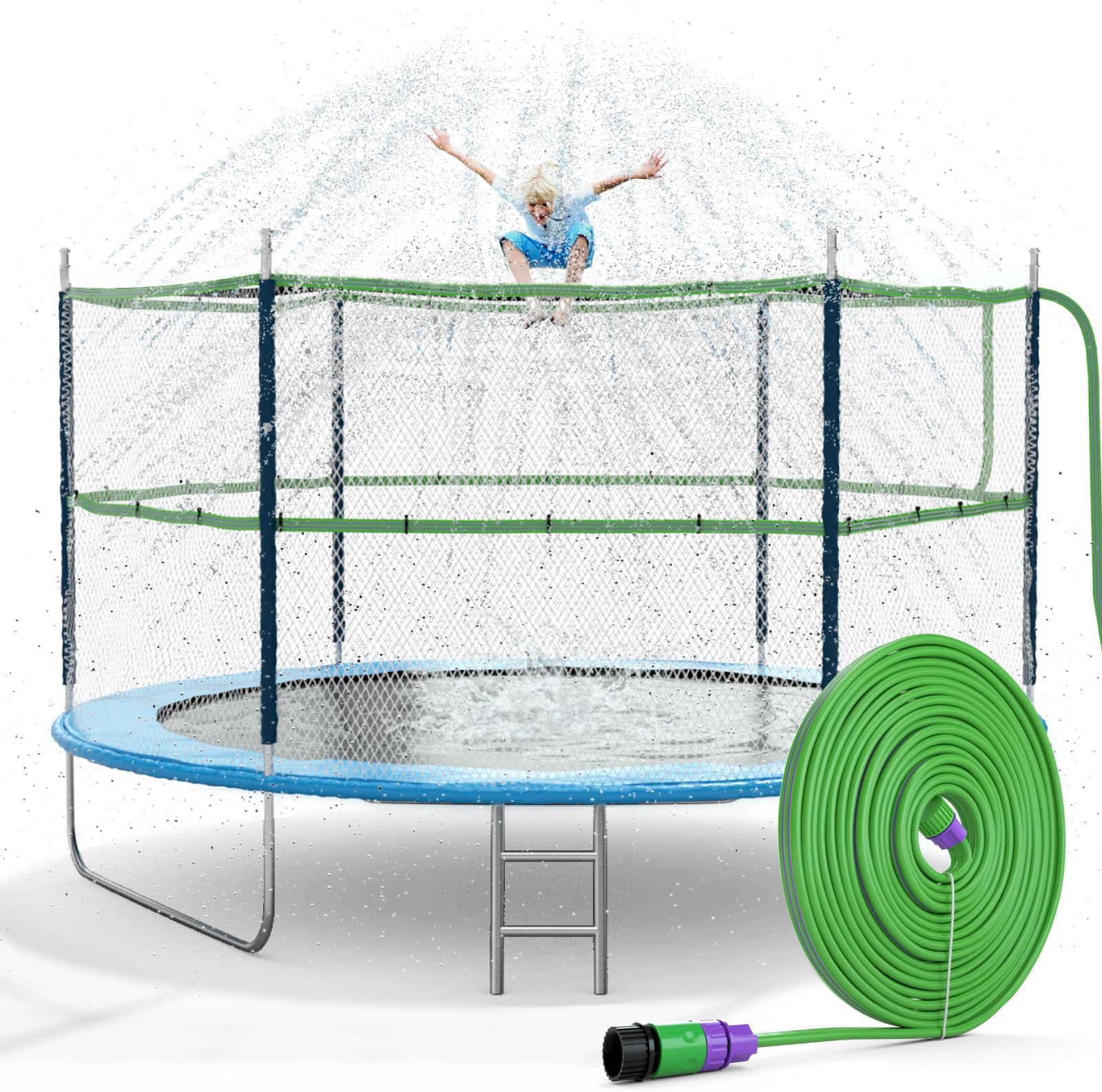 Jasonwell Trampoline Sprinkler Kids Outdside: Trampoline Accessories Waterpark Tropical Party Summer Outdoor Fun Water Games Toys Sprinklers Backyard Water Park Activity Toy for Kids Boys Girls (39FT)