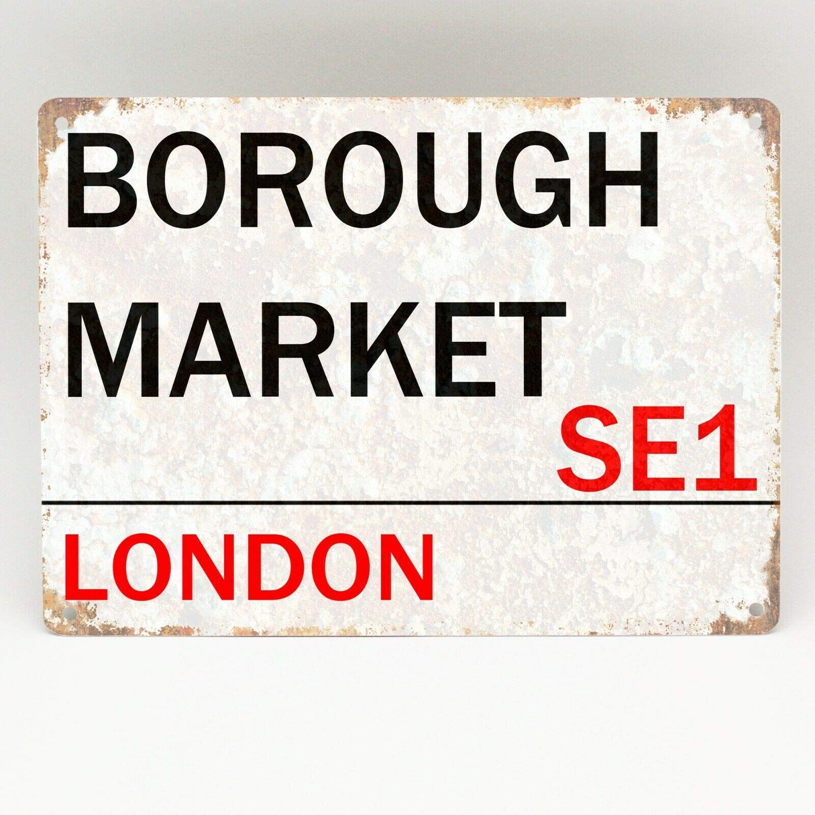 Tnnd Brown Borough Market Metal Sign London Street Retro Wall Plaque Door Metal Sign 8X12 Inches