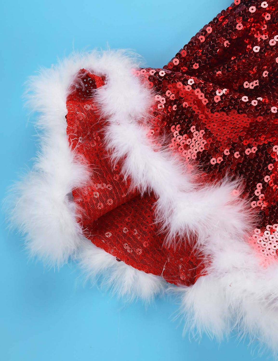 Agoky Girls Christmas Halloween Cosplay Party Santa Costume Outfit with Hat Sequins Figure Skating Ballet Dance Leotard Dress