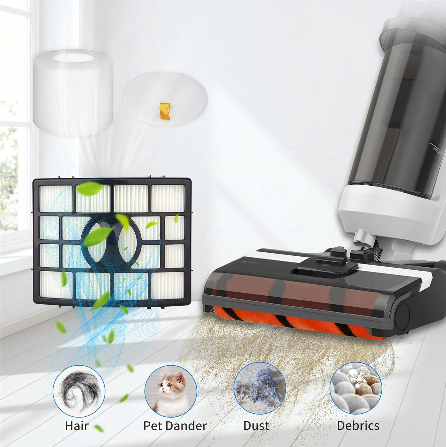 Foam Hepa Filter Brushroll Roller for Shark APEX DuoClean Lift-Away AX950 AX951 AX952 AZ1000 40 AZ1000W AZ1002 40 AZ1002BRN ZU881 ZU885 NV830 NV831 NV835 vacuum,part # 1173FT950,XFF650 and XHF650 image 5 of 8 B06XTP5RXV