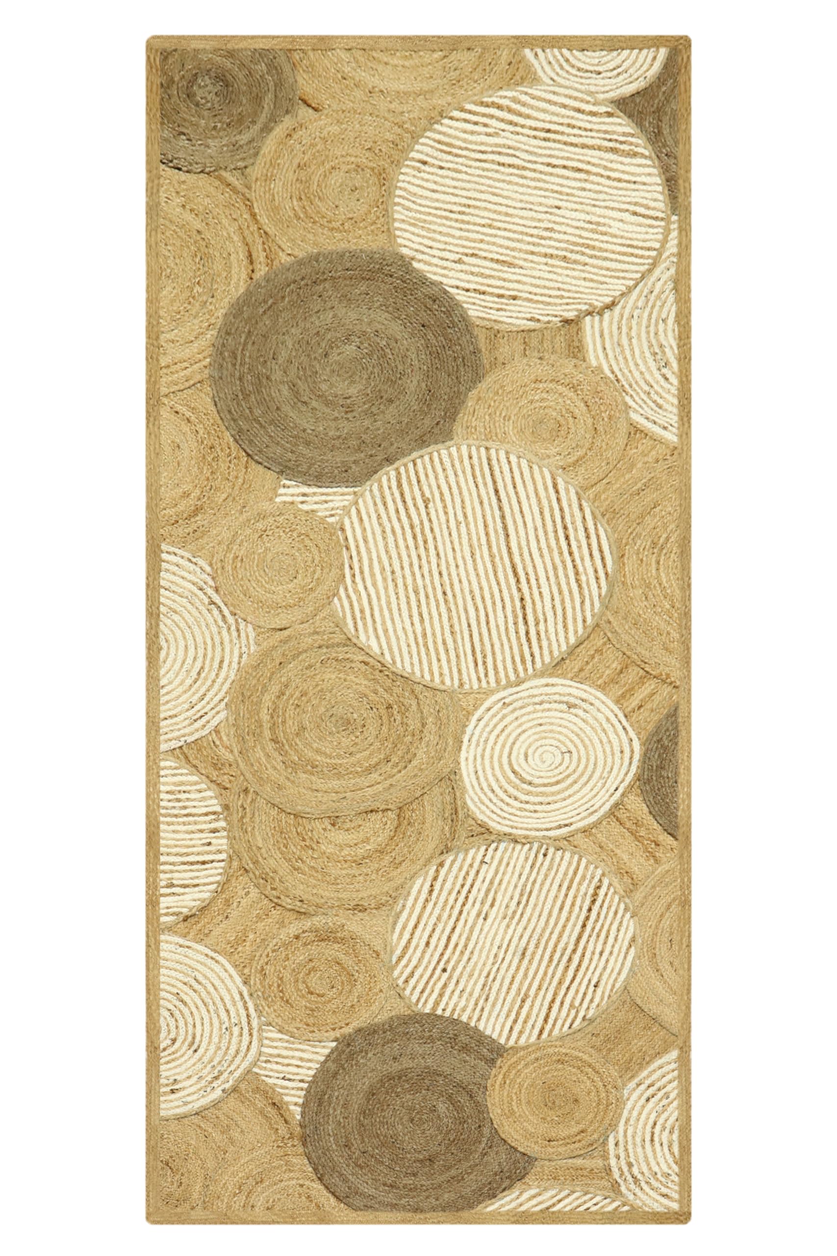Tapis de couloir en jute naturelle beige et noir 0,8x2,4m pour escaliers