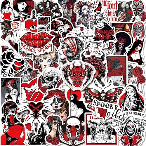 Paquete de 50 calcomanías góticas geniales. Calcomanías de calavera de terror de Halloween para adultos, niñas, adolescentes y hombres. Calcomanías